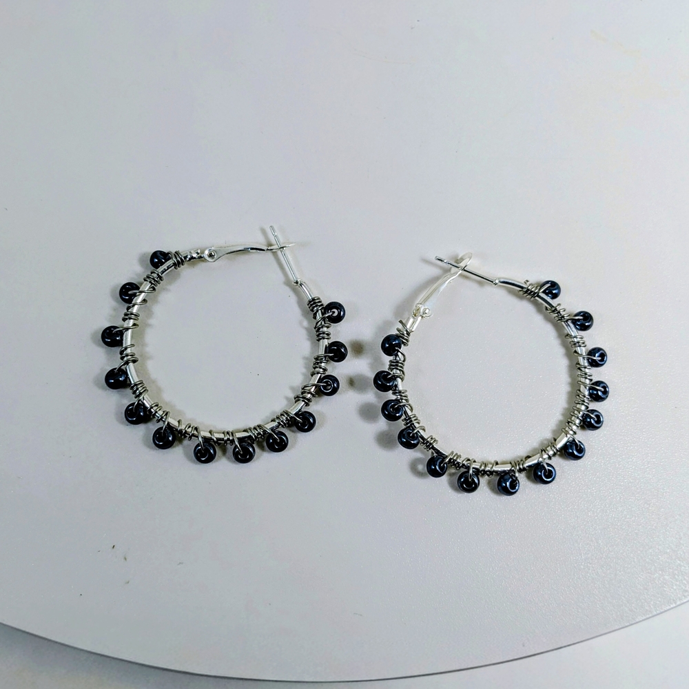 Handcrafted Hematite Hoop Earrings, Gemstone Jewelry, Protective Stone